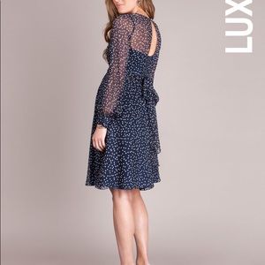 SERAPHINE Luxe Navy Silk Polka Dot Maternity Dress